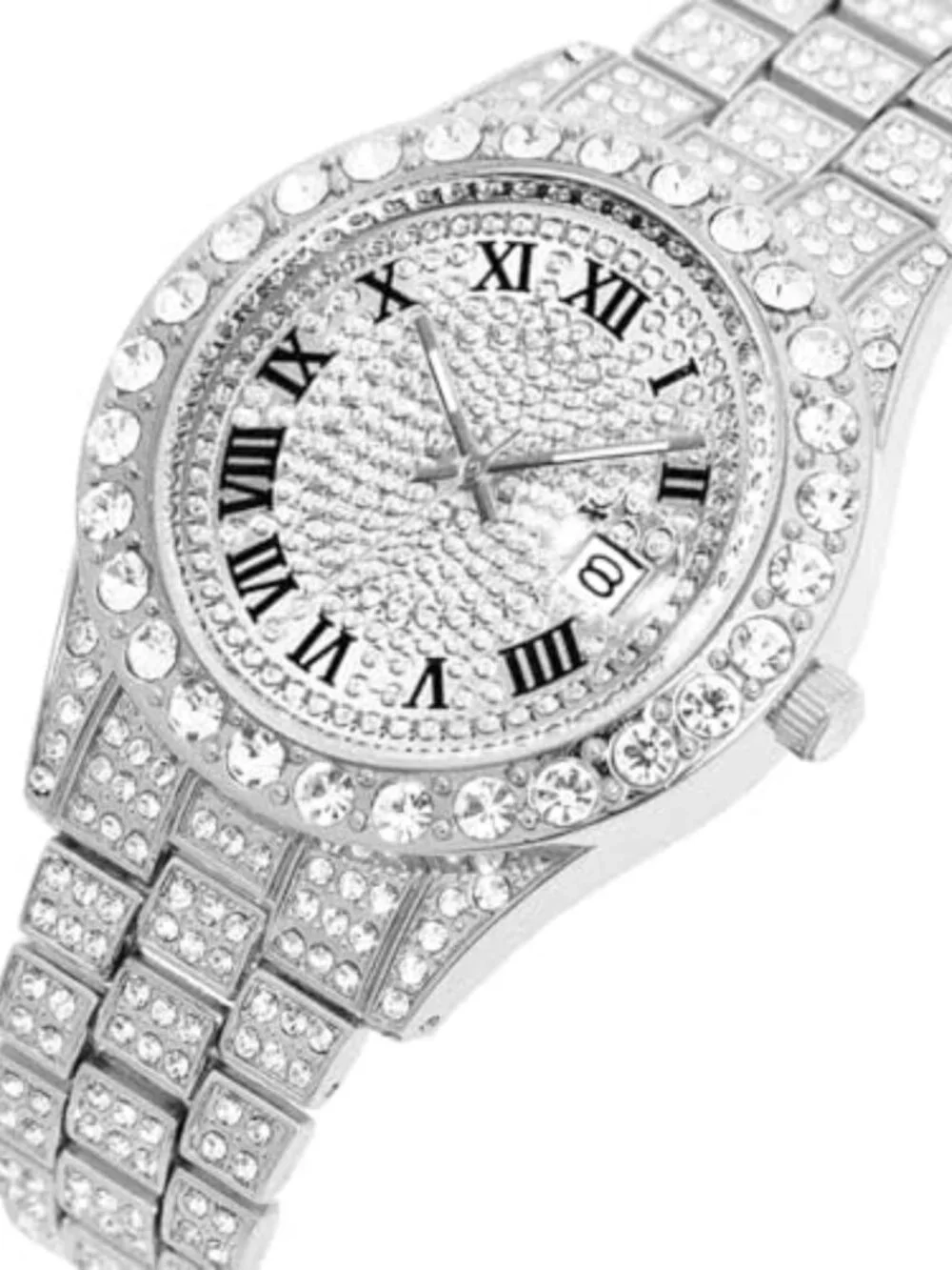 Iced-Out Bling Diamond Luxury Quartz Watch for Men - Hip Hop Style with Date
